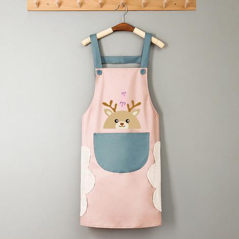 Tablier de cuisine avec poche pour lingettes humides, imperméable et oléofuge, élégant et pratique, idéal pour la maison. Tablier rose, poche bleue. (1/5)