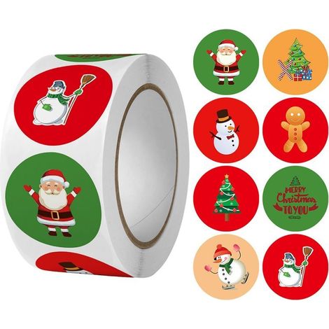 Lot de 500 autocollants de Noël Ronds Pour cadeau de Noël Joyeux Noël Étiquettes autocollantes Rouleaux Étiquettes Merry Christmas (1/4)