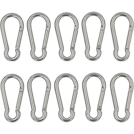 Argent 10 Pièce Mousquetons 40mm x 4 mm, Capacité de Charge Jusqu'à Environ 80 kg，Mousqueton en Acier Inoxydable 304 (1/5)