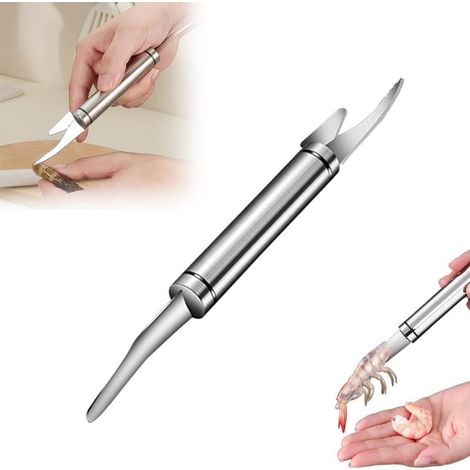 Coltello per gamberetti multifunzionale 5 in 1, nuovo coltello per gamberetti in acciaio inossidabile, coltello per gamberetti portatile e affilatore, coltello per ostriche da cucina (2 pezzi)