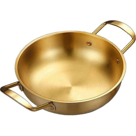Poêle à paella en acier inoxydable à fond épais (dorée, 18 cm), pour fruits de mer, grande taille. Qualité exceptionnelle. (1/5)