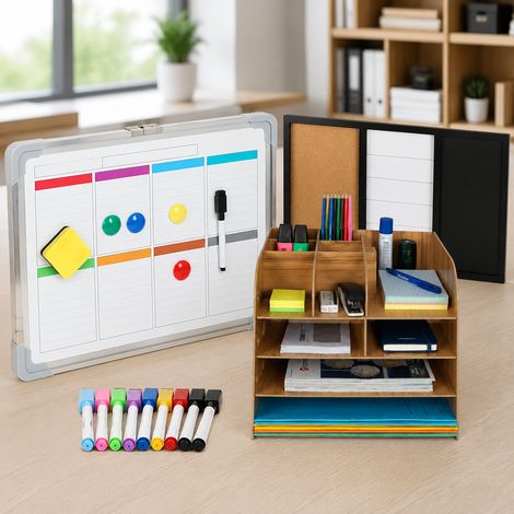 Ensemble dorganisation pour bureau a domicile 3 pieces tableau daffichage organiseur de bureau et tableau blanc magnetique 226591831 226591831 (1/5)