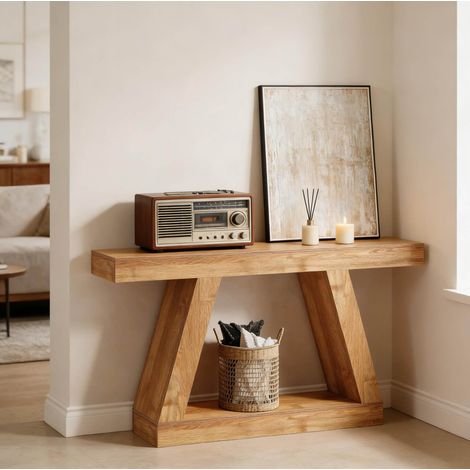 Table console avec rangement, imitation bois naturel, en MDF (1/5)