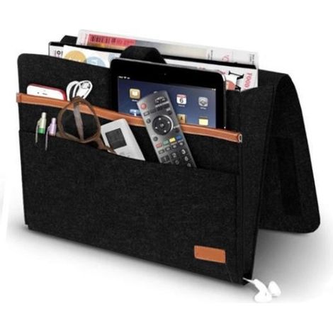 Sac de rangement pour lit et canapé avec compartiment de lecture et porte-revues – Noir (1/4)