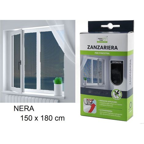 Zanzariera Per Finestre Fissa Universale Chiusura Strappo Adesivo Nera 150x180 (1/4)