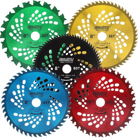 205mm-20T+32T+44T+56T+80T, 5 Pieces Set, 25.4mm Shaft, With Washer Adapter 565-20-15.8mm, Brush Cutter Blade (1/5)