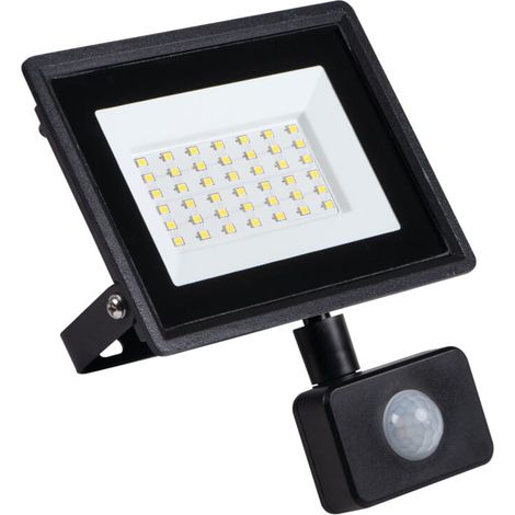 Projecteur LED 30W détecteur IP44 4000K noir extérieur (1/5)