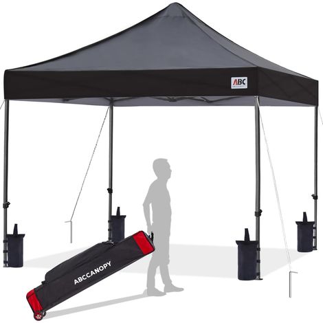 Tonnelle pop-up robuste de 2,5 x 2,5 m avec sac à roulettes, 4 sacs de poids, piquets et cordes (noir) (1/5)