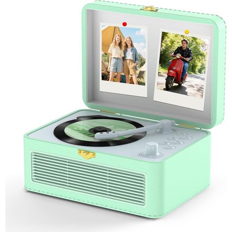 Retro Portable Bluetooth CD Player with Radio, Speaker Green  Supports USB (1/5)