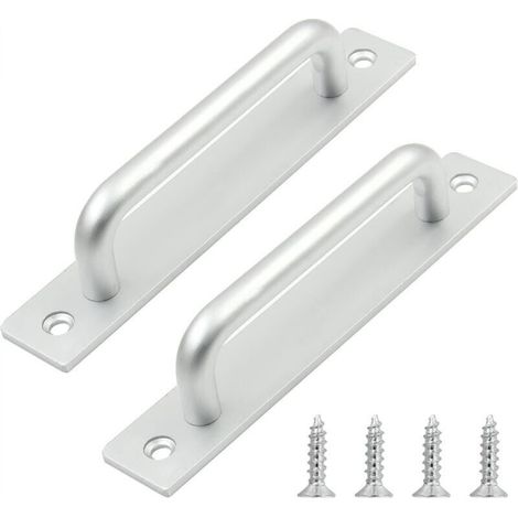 Maniglia per porta scorrevole in due parti, lunga 148 mm, con piastra di supporto, realizzata in lega di alluminio, adatta per mobili, colore argento, con viti.