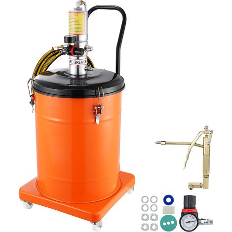 Mophorn-Fettpumpe,10,5 Gallonen (40 l).Druckluftbetriebenmit 13 Fuß langem Schlauch und Fettpresse.Pneumatische Eimerpumpe auf Rädern.Tragbare Schmierung.Druckverhältnis 50:1 für reibungslosen Betrieb