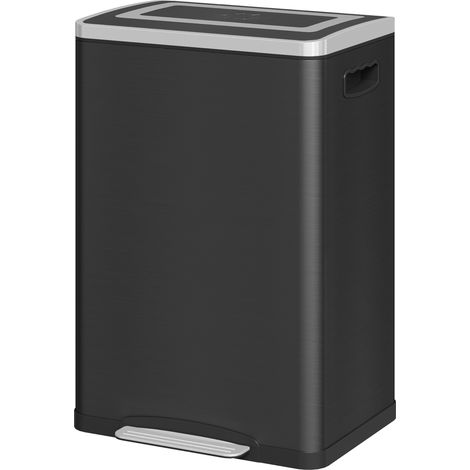 Corbeille à Déchets à 2 Sections de 20L avec Couverture Silencieuse, en Acier Inox et PP, 40x34.8x59 cm, Noir (1/5)