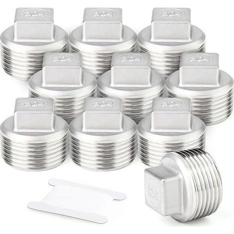10 Stück 1/8" BSP Außengewinde Vierkant-Rohrstopfen aus Edelstahl 304 (1/5)