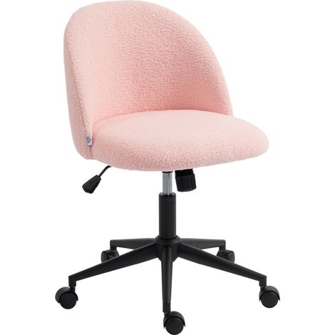 Chaise de bureau - HOMCOM - pivotante avec roulettes - hauteur réglable et foncion de bascule - polaire Teddy - rose (1/5)