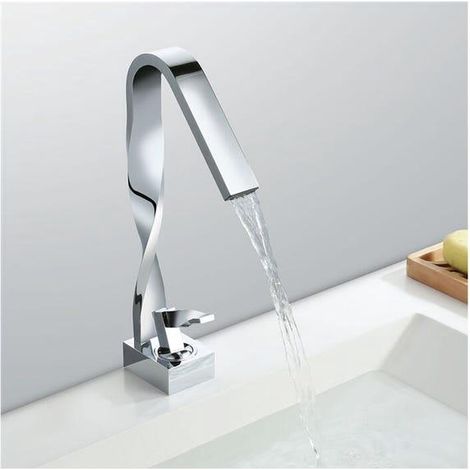 Robinet Salle de Bain Cascade Mitigeur de Lavabo en Laiton Robinet Lavabo Chromé pour Vasque Design Moderne (1/4)