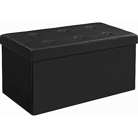 SONGMICS Cassapanca Contenitore 80L, Pouf Contenitore, Panca Poggiapiedi Pieghevole, Capacità di Carico di 300 kg, Rivestimento in Similpelle, Seduta Imbottita, Nero LSF105 (1/5)