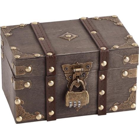 Coffre à bijoux vintage en bois, verrouillable, compact et rectangulaire, boîte de rangement ancienne en bois, décoration de style européen, coffret de rangement fait main (1/5)