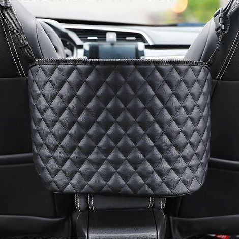 Organisateur de siège auto, porte-porte-portefeuille de voiture, organisateur de dossier de siège en cuir, sac grande capacité (noir) (1/5)