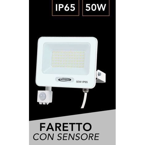 TRADE SHOP - Faretto Led 50w Con Sensore Movimento Proiettore Da Esterno Luce 6500k Ip65 Ek05-sen-50 - Bianco