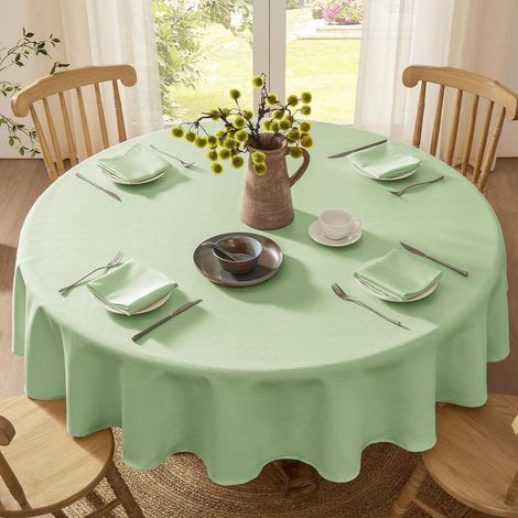 Runde Tischdecke abwaschbar 160 cm Hellgrün Leinenstruktur wasserabweisend für Garten & Party