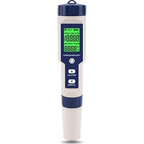 Ccykxa – Testeur de qualité de l'eau numérique 5 en 1 – pH, TDS, EC, salinité, température – Léger et portable pour laboratoire et jardin