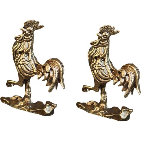 2 Pièces Ornements de Poulet en Laiton Décoration de Poulet en Laiton Ornament de Vintage Statue de Coq Chanceux Statue Feng Shui Parure en décoration de Bureau rétro (1/5)