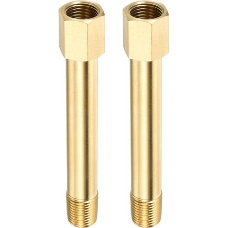 2er-Pack Verlängerungsschlauchverbinder - Messing-Sechskantkupplung, Konverteradapter, für industrielle Anwendungen, (G1/4 Innengewinde auf G1/4 Außengewinde 100 mm, Gold) (1/5)