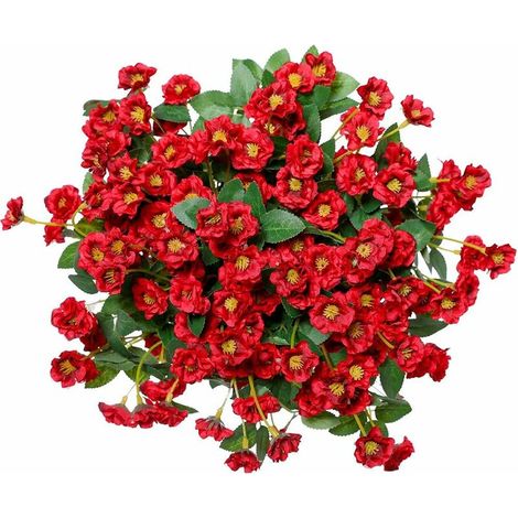 Artificial Small Rose Wild Flowers Fake Flower Bouquet Outdoor Silk Floral Indoor Outdoor Hanging Planter Home Kitchen Office Wedding Garden Decor 3pcs (Red) (1/5)