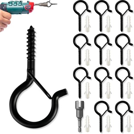 Piton à Visse M5 12 Pièces Cochet Mual à Visse Chage Loude Avec Boucle de Sécuité Cochet de Plafond Bois, Pou Suspende Panies à Plantes, Mangeoies à Oiseaux, Lantenes, Tasse