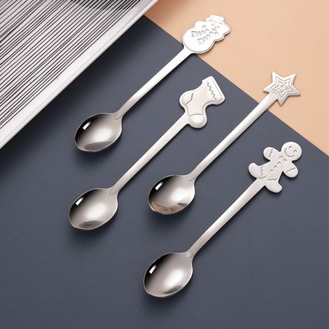 Ensemble de cuillères à café en acier inoxydable, cuillère à dessert et à gâteau, pour cadeaux de Noël, famille et amis, couleur argent (1/5)