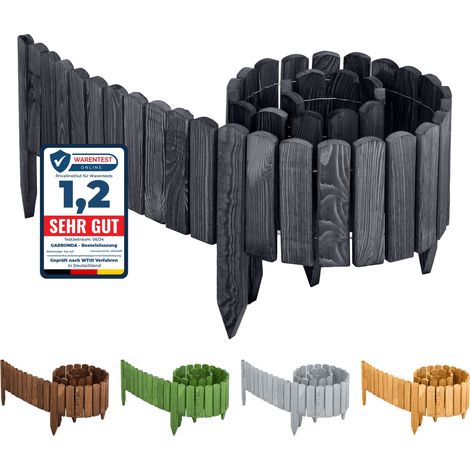 Garronda clôture de Jardin en Bois Bordure Jardin Cloture Jardin Exterieur Barrières de Jardin de Bois Palissade Bordurette de Jardin Longueur: 200 cm GD-0046 (Graphite, Hauteur: 10 cm)