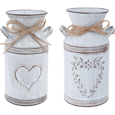 2 pièces vintage fleur vase coeur pot à lait fer pot de fleur minable décoratif pays style vase rustique fleur seau métal seau planteur décoratif vase cactus pot pour salon décoration de table (1/5)