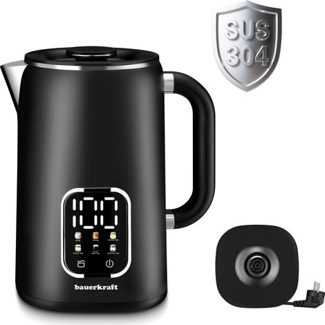 Cordless Electric Kettle 1.7L, Smart Temp Control, Black
