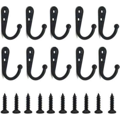 Lot de 20 crochets muraux noirs avec vis pour suspendre les clés de serviette de peignoir de poche pour gagner de la place
