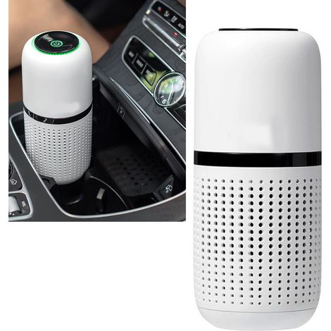 Purificateur d'air pour voiture, ion négatif, nettoyage en profondeur, élimination des odeurs, mini-appareil de filtration d'air avec tablette d'aromathérapie pour odeurs de fumée, blanc (1/5)