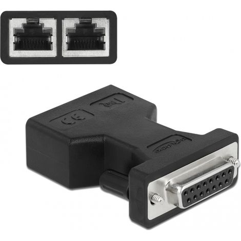 Delock Adaptador de D-Sub 15 pin hembra a 2 x RJ45 hembra