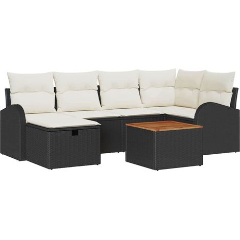 Garden Sofa Set with Cushion 7 pcs Black Poly rattan vidaXL