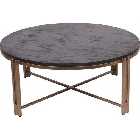 Dalston Sandblasted Wood and Champagne Frame Coffee Table - Iron/Wood - L101 x W101 x H40.5 cm - Black/Gold