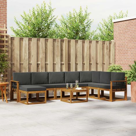 Outdoor-Sofagarnitur mit Kissen 9 pcs Natur und Anthrazit
