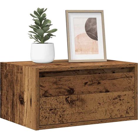 vidaXL Wall-mounted Bedside Cabinet with LED Lights Old Wood (1/5)