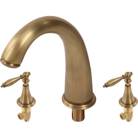Robinet de lavabo à trois trous en cuivre massif, style européen, style antique. (1/5)