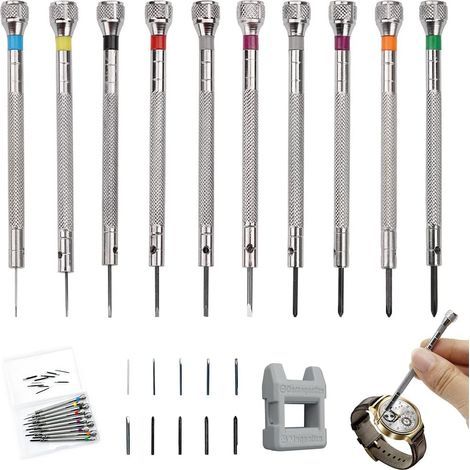 Tournevis D'horloger - Jeu De 10 Pièces Avec Démagnétiseur - 0.6 À 2.0 Mm - Pour Montres Téléphones Et Petits Appareils Électroniques - 1 Unité (1/5)