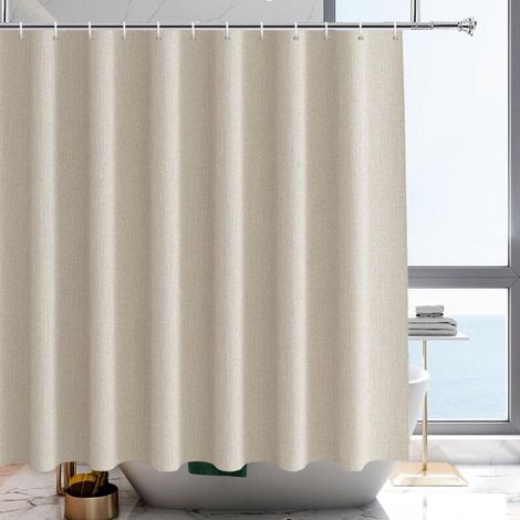 Rideau de douche Aspect lin Beige 180x200 cm - Polyester Hydrofuge avec œillets (1/5)