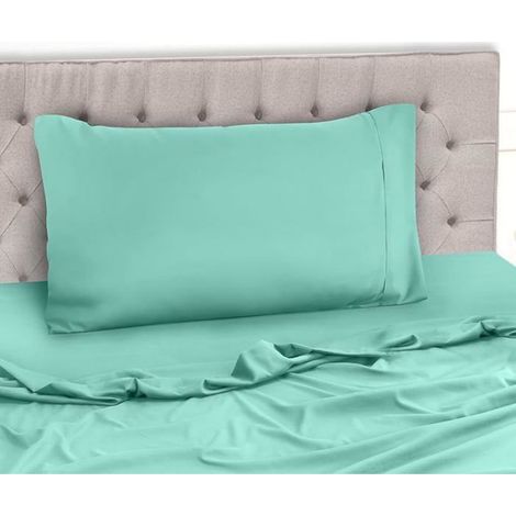 Draps Lit - 3 Pièces - Drap Plat 167x243 Cm - Drap Housse 90x190 Cm Profondeur 35 Cm - Taie Doreiller 50x75 Cm Fermeture Enveloppe - Microfibre Polyester - Bleu (1/5)