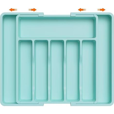 Range Couverts, Plateau d'Ustensiles Extensible pour Tiroir, Organisateur de Tiroir Réglable pour la Cuisine, Rangement Compact en Plastique pour Cuillères, Fourchettes, Turquoise (1/5)
