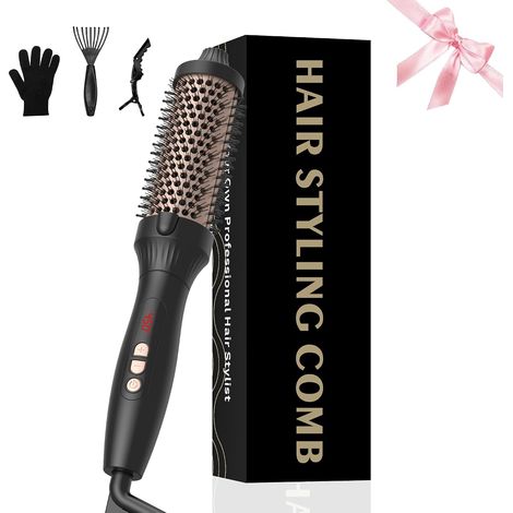 Thermal Brush 38 mm Thermal Brush LCD Display 120-210°C, Ionic Thermo Round Brush Double Tension Travel Brush for Hairdressing - Curly Comb Smooth (1/5)