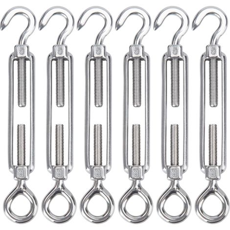 M5 Tendeur Cable Heavy Duty, Lot de 6 Tendeur de Fil Crochet et Crochet Acier Inoxydable Réglable Tension Hook & Hook pour Corde Cable Fil à Linge (1/5)
