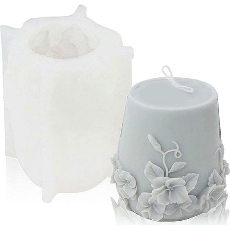 Moules à bougies cylindriques en silicone, moule à bougie en silicone 3D en forme de fleurs de rotin pour bougie d'aromathérapie, (B) (1/5)