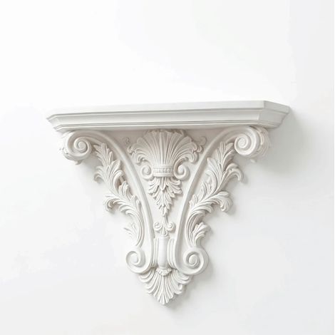 Étagère murale flottante (blanche) sculptée en 3D, style rétro gothique, décoration murale unique pour la maison. (1/5)