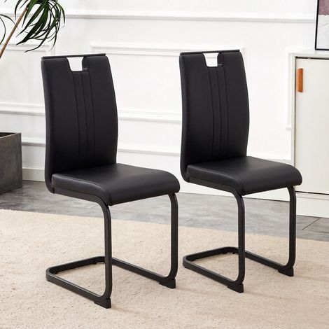 Set di 2 sedie da pranzo, 52 x 40,5 x 98 cm, sedie con schienale arcuato ergonomico in similpelle per soggiorno, cucina e studio, Nero (1/5)
